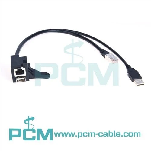 Dual Ports USB A RJ45 Skrúfa Panel Mount Framlengingarsnúra
