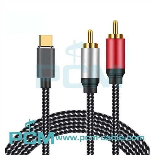 USB gerð C til 2 RCA hljóðsnúra